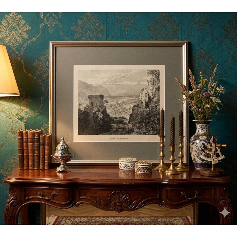 1870s Richard Puttner Rattenberg Austria Antique Wood Engraving Framed Art Print